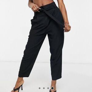 ASOS DESIGN tailored tie waist tapered ankle grazer pants career work trousers